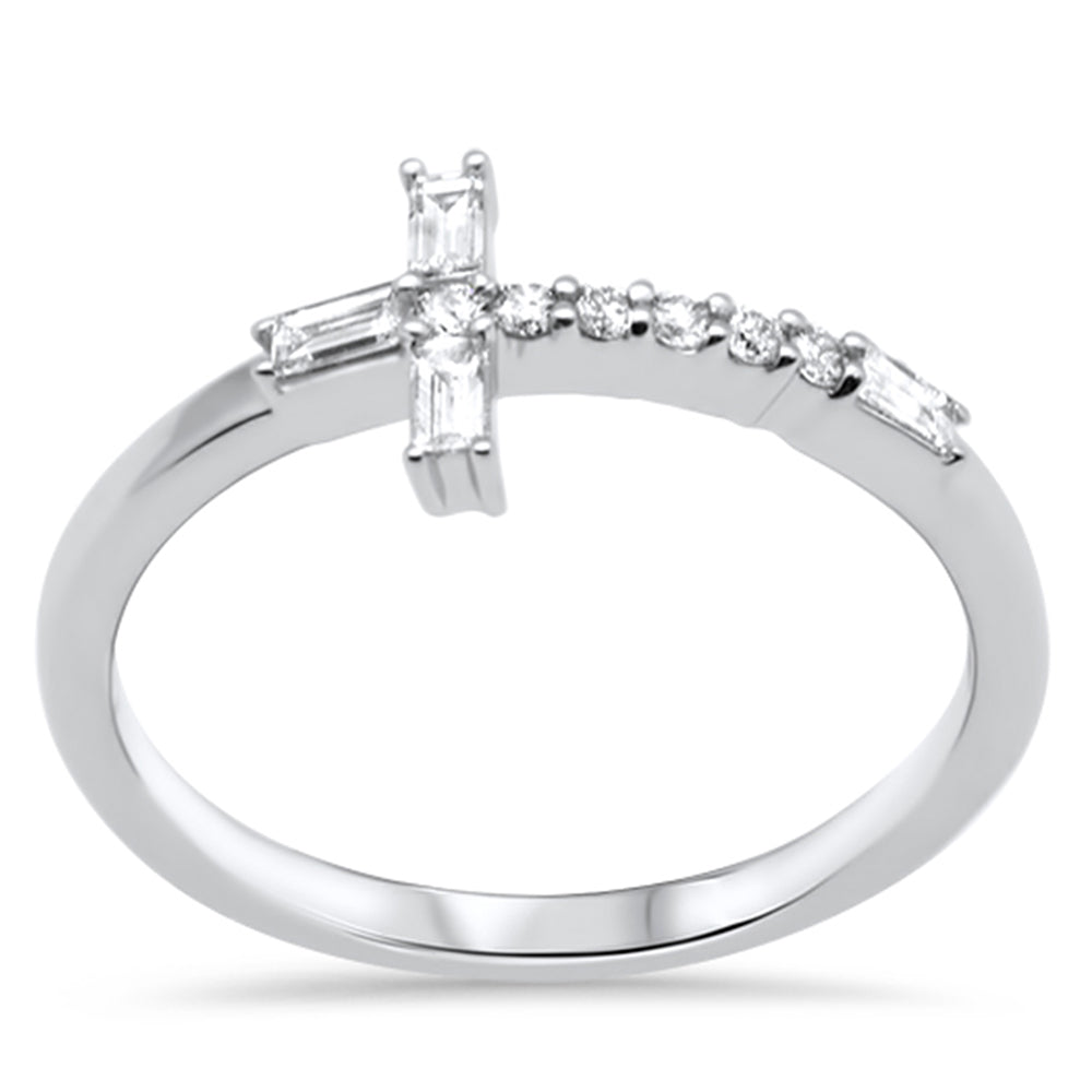 Muse Jewelry .21ct G SI 14K White Gold Round & Baguette Diamond Cross Ring Band Size 6.5