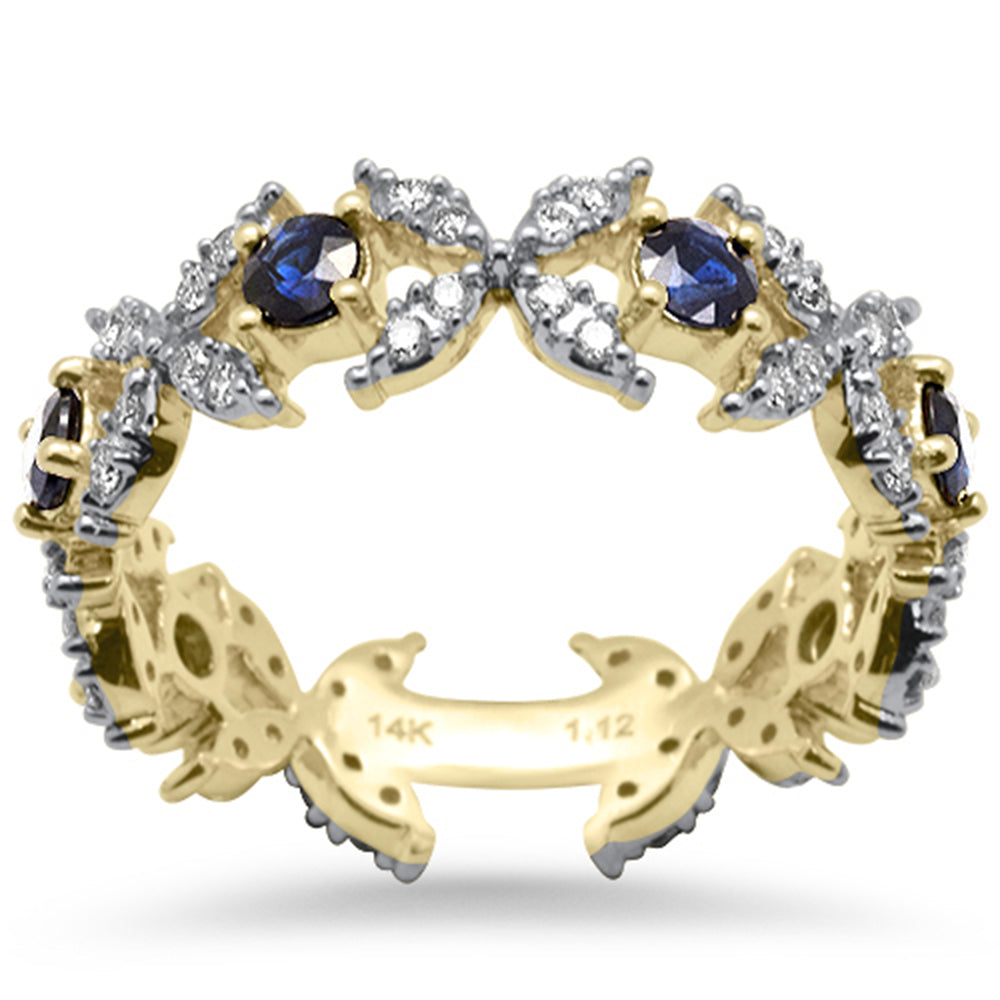 Muse Jewelry 1.12ct G SI 14K Yellow Gold Diamond & Blue Sapphire Gemstone Ring Band Size 6.5