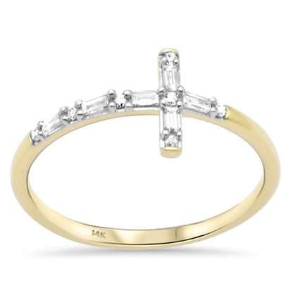 Muse Jewelry .13ct G SI 14K Yellow Gold Round & Baguette Diamond Cross Band Ring Size 6.5