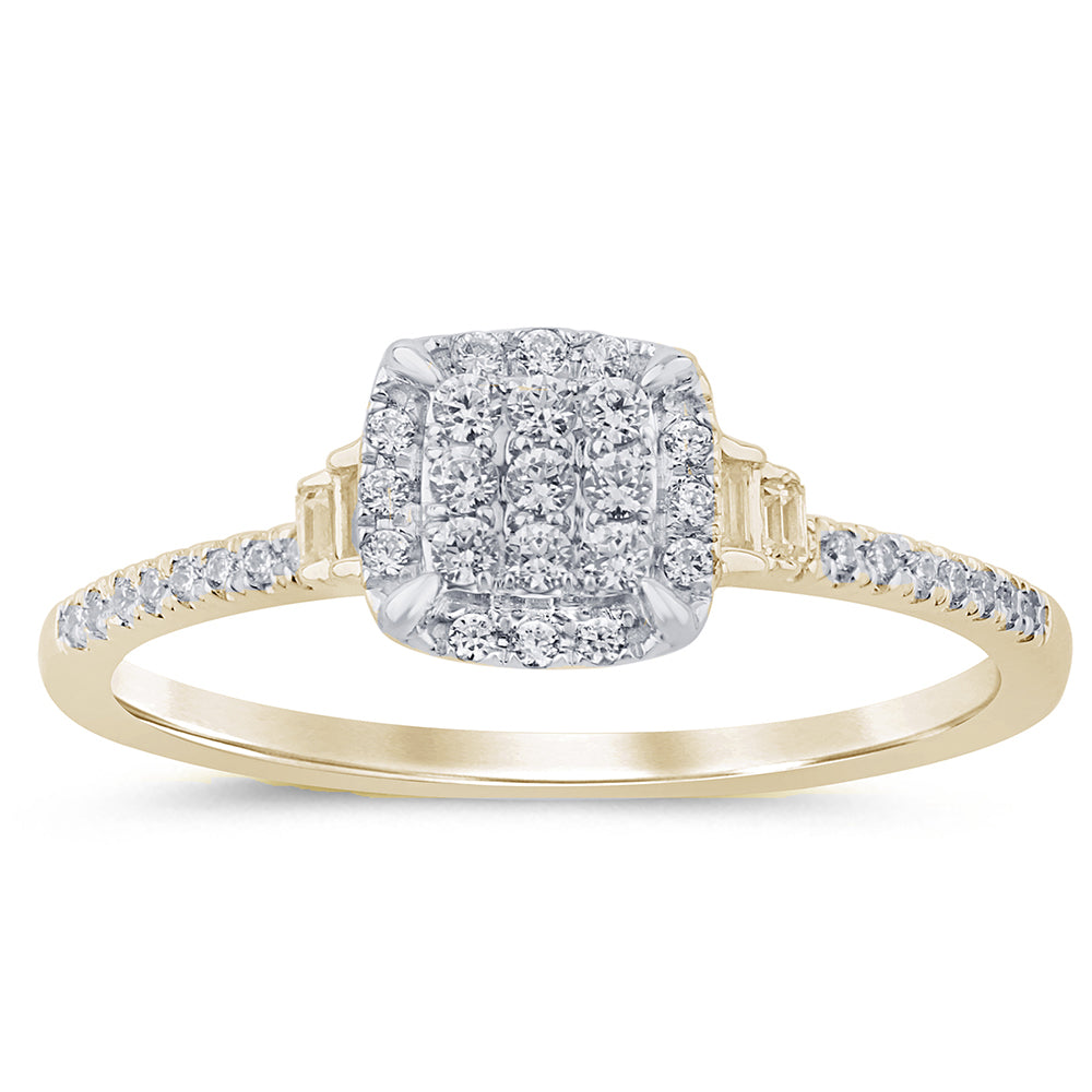 Muse Jewelry .21ct G SI 14K Yellow Gold Round & Baguette Diamond Engagement Ring Size 6.5