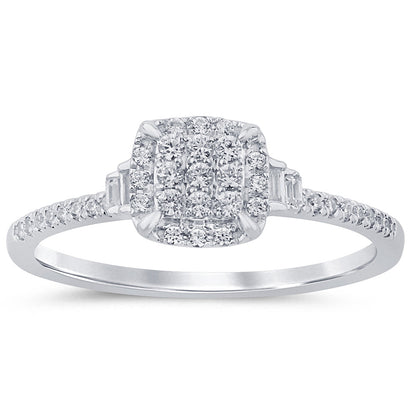 Muse Jewelry .22ct G SI 14K White Gold Round & Baguette Diamond Engagement Ring Size 6.5