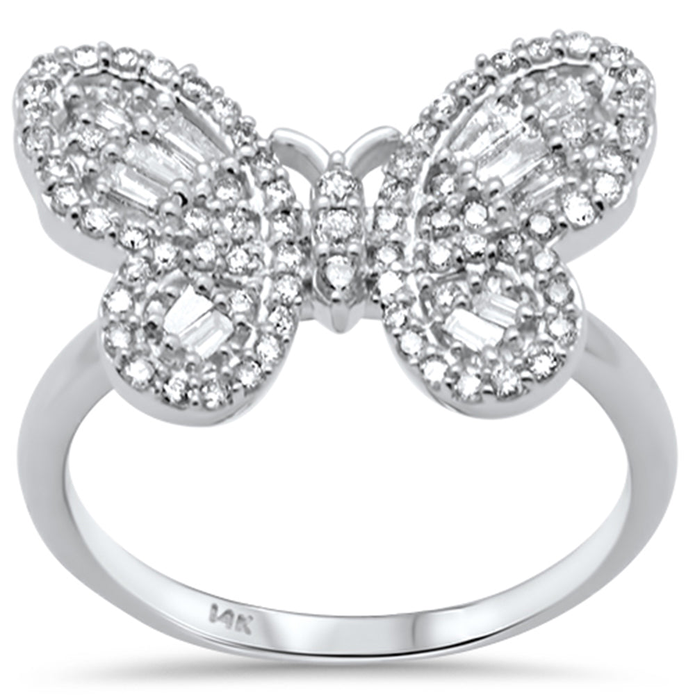 Muse Jewelry .54ct G SI 14K White Gold Round & Baguette Diamond Butterfly Band Ring Size 6.5