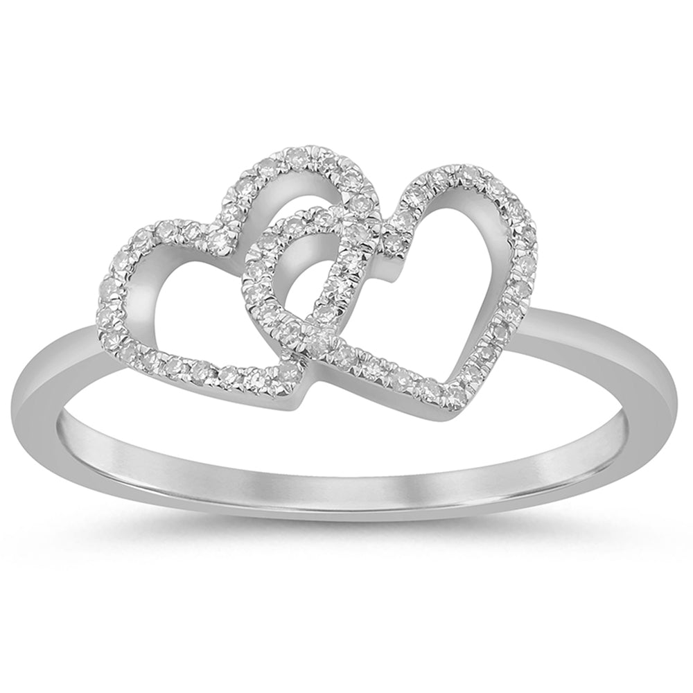 Muse Jewelry .11ct G SI 14K White Gold Diamond Two Hearts Ring Size 6.5