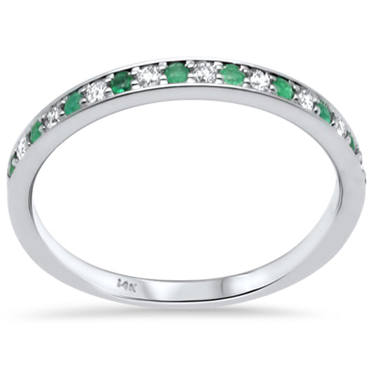 Muse Jewelry .22ct G SI 14K White Gold Diamond Emerald Gemstone Band Ring Size 6.5