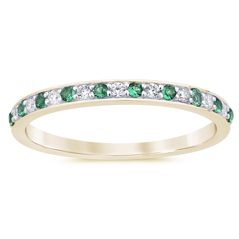 Muse Jewelry .21ct G SI 14K Yellow Gold Diamond Emerald Gemstone Band Ring Size 6.5