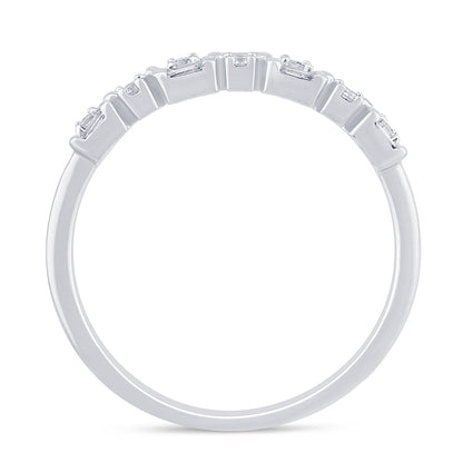 Muse Jewelry .15ct G SI 14K White Gold Diamond Round & Baguette Band Ring Size 6.5