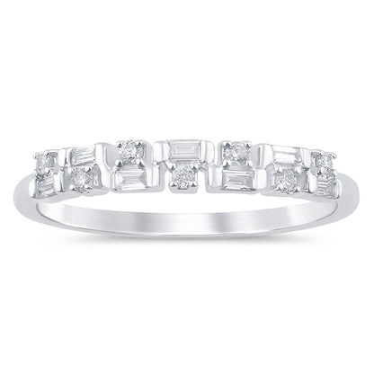 Muse Jewelry .15ct G SI 14K White Gold Diamond Round & Baguette Band Ring Size 6.5