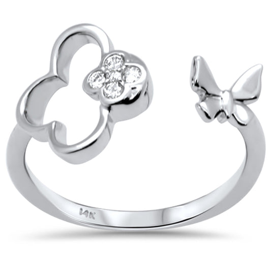 Muse Jewelry .07ct G SI 14K White Gold Diamond Flower & Buterfly Wrap Around Ring Size 6.5