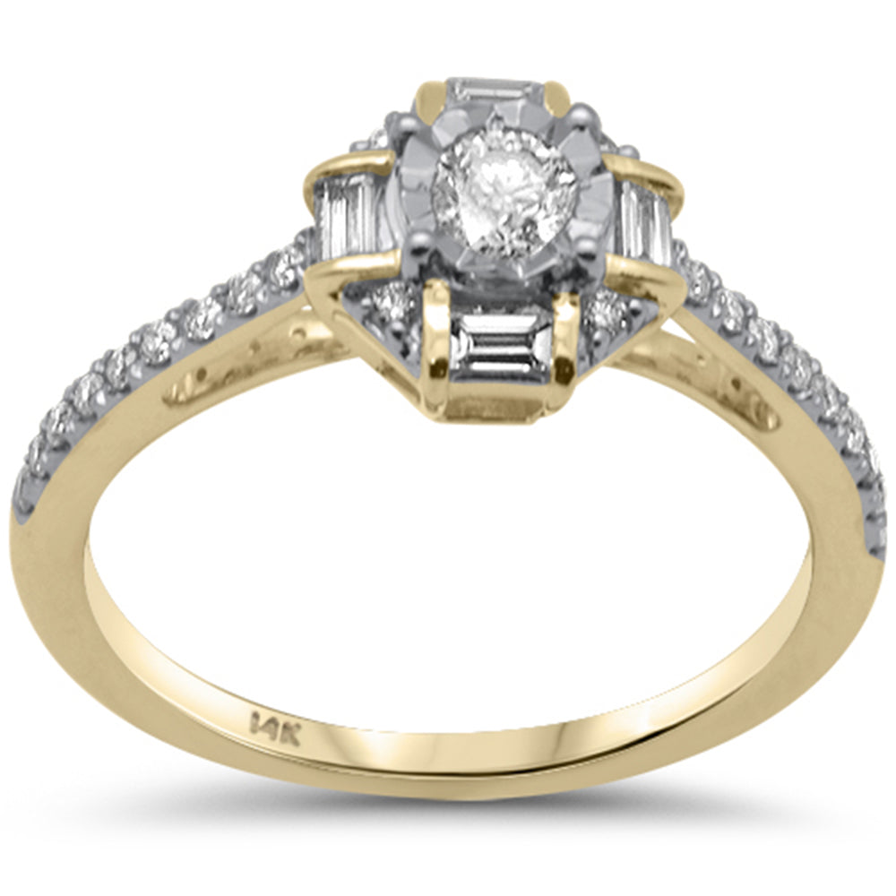 Muse Jewelry .45ct G SI 14K Yellow Gold Diamond Round & Baguette Miracle Illusion Engagement Ring Size 6.5