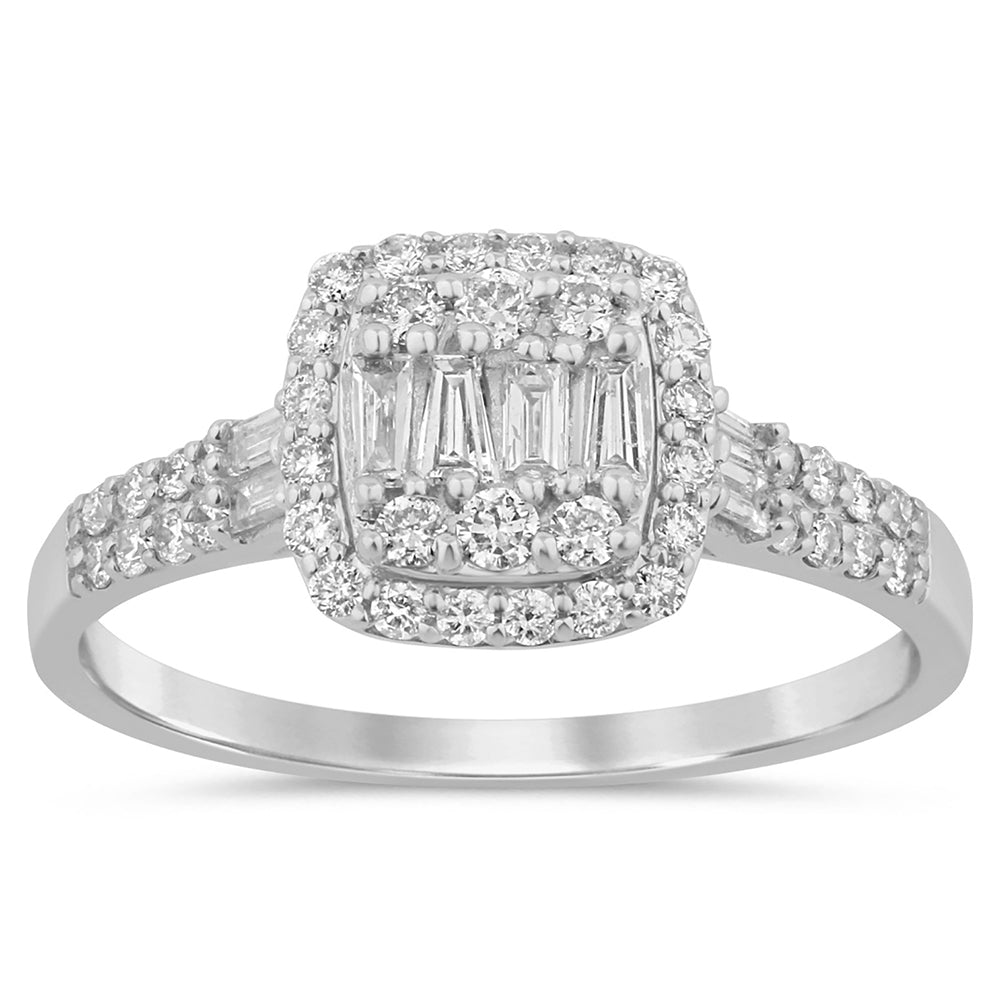 Muse Jewelry .49ct G SI 14K White Gold Diamond Round & Baguette Engagment Ring Size 6.5