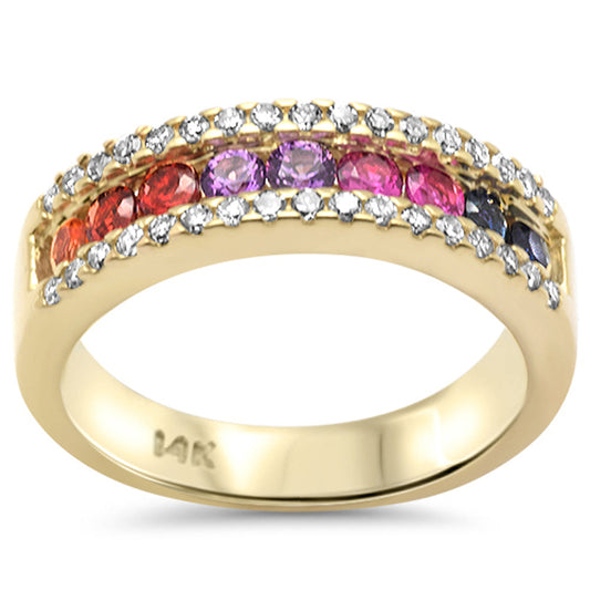 Muse Jewelry 1.32ct G SI 14K Yellow Gold Diamond & Multi Color Gemstone Band Ring Size 6.5