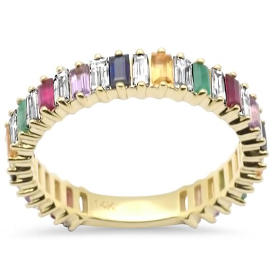 Muse Jewelry 1.63ct G SI 14K Trendy Yellow Gold Multi Color Baguette Gemstone Band Ring Size 6.5