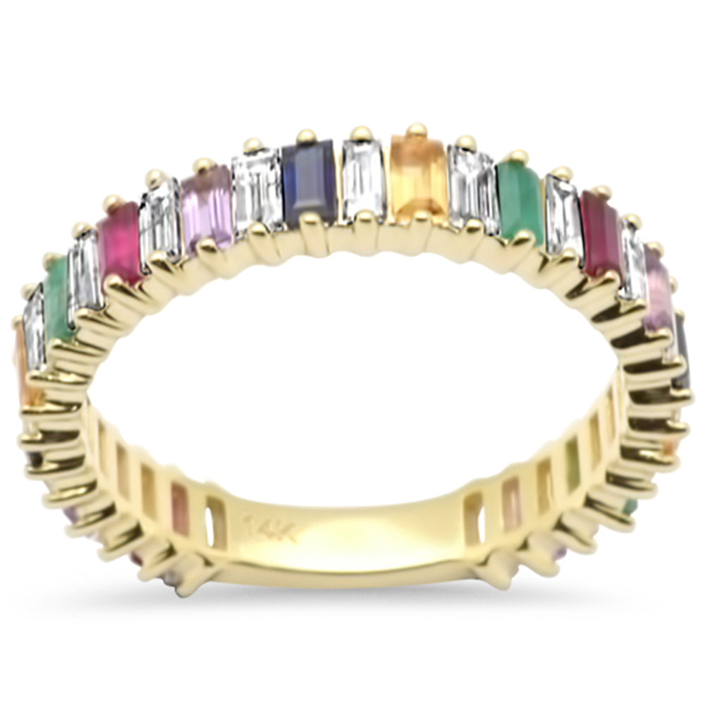 Muse Jewelry 1.63ct G SI 14K Trendy Yellow Gold Multi Color Baguette Gemstone Band Ring Size 6.5