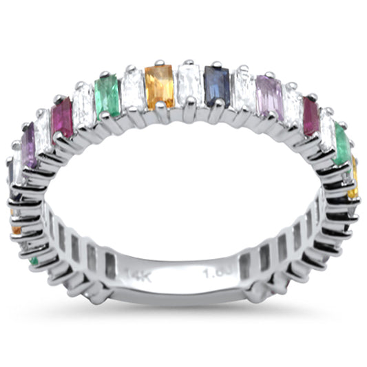 Muse Jewelry 1.60ct G SI 14K White Gold Diamond & Baguette Multi Color Eternity Band Ring Size 6.5