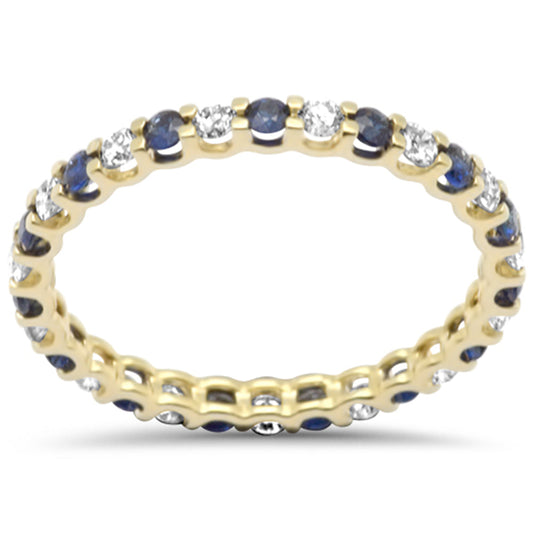 Muse Jewelry 1.01ct G SI 14K Yellow Gold Diamond & Blue Sapphire Eternity Band Ring Size 7