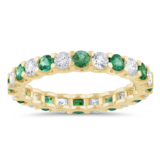 Muse Jewelry 1.67ct G SI 14K Yellow Gold Diamond & Emerald Eternity Band Ring Size 7