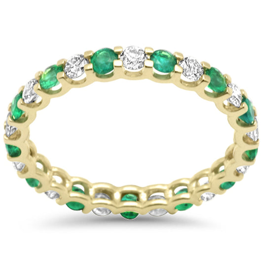 Muse Jewelry 1.30ct G SI 14K Yellow Gold Diamond & Emerald Eternity Band Ring Size 7