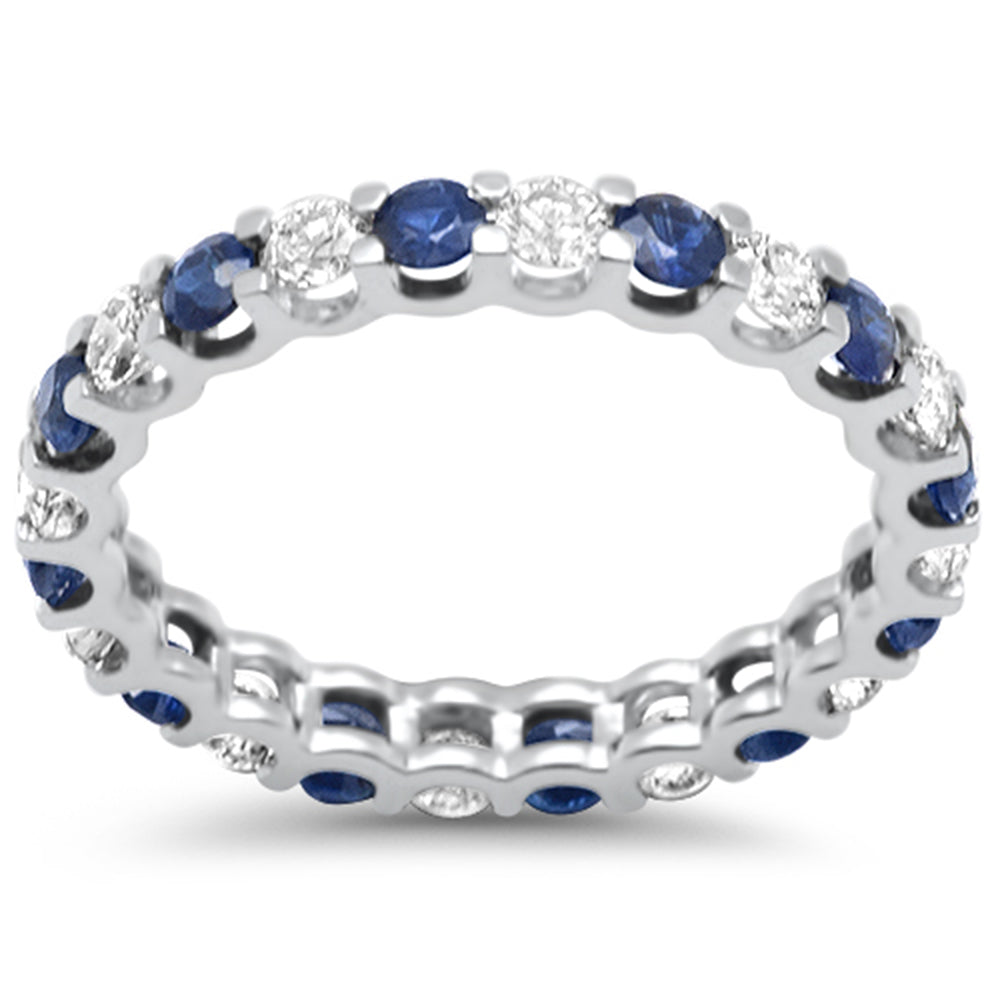 Muse Jewelry 1.97ct G SI 14K White Gold Diamond & Blue Sapphire Eternity Band Ring Size 7