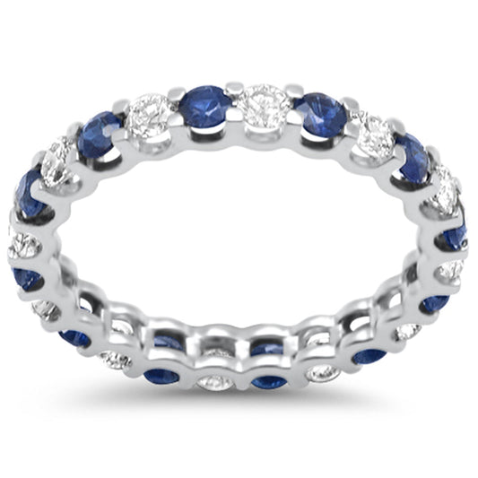 Muse Jewelry 1.97ct G SI 14K White Gold Diamond & Blue Sapphire Eternity Band Ring Size 7