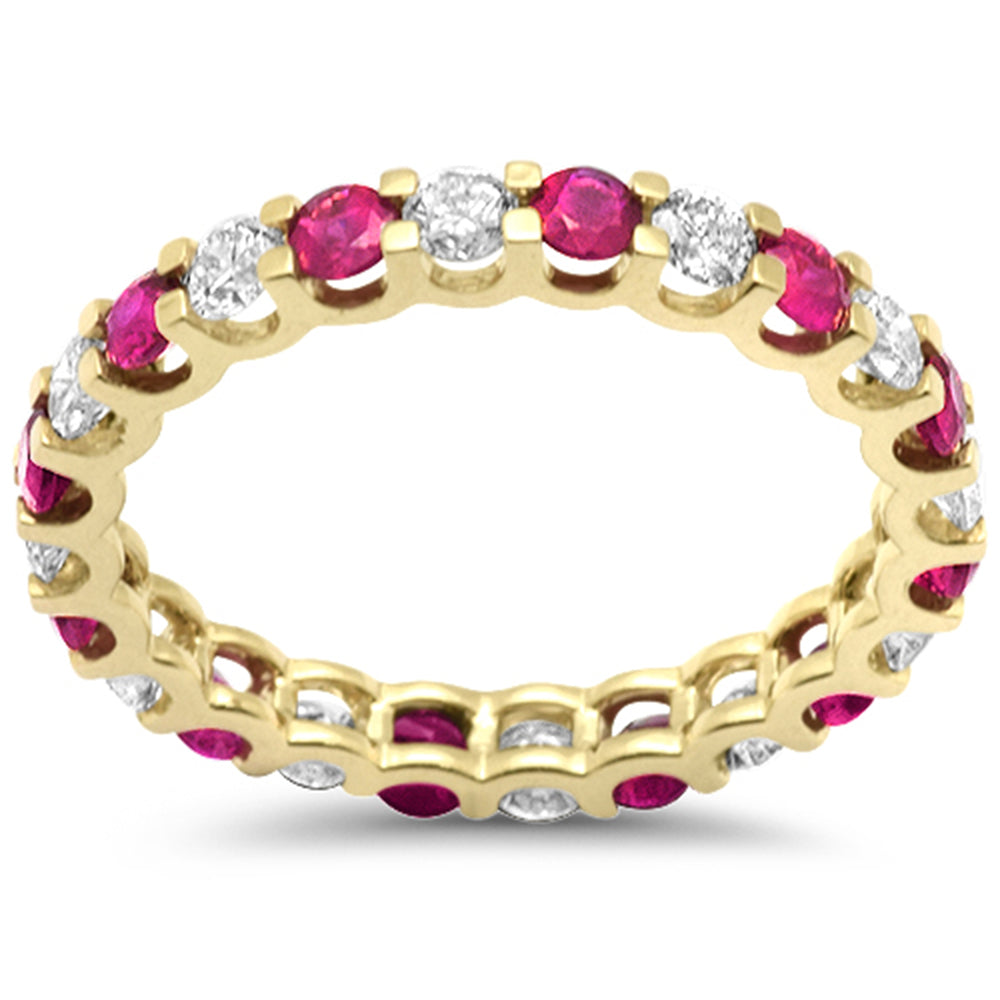 Muse Jewelry 1.94ct G SI 14K Yellow Gold Diamond & Ruby Eternity Band Ring Size 7
