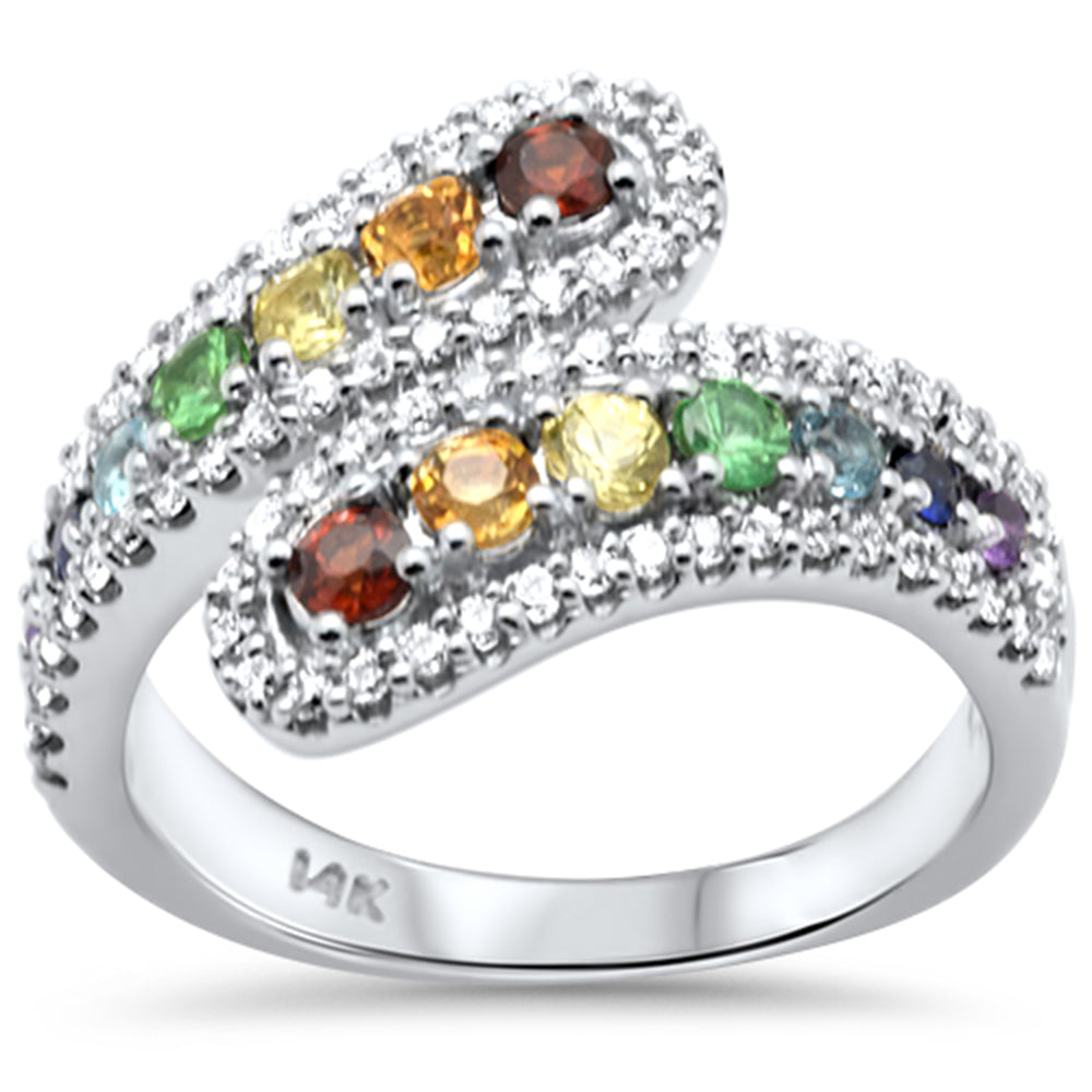 Muse Jewelry 1.12ct G SI 14K White Gold Diamond & Multi Color Gemstone Wrap Around Ring Size 6.5