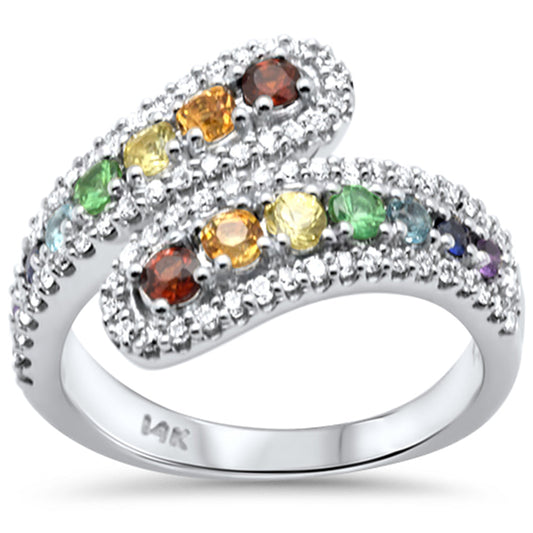 Muse Jewelry 1.12ct G SI 14K White Gold Diamond & Multi Color Gemstone Wrap Around Ring Size 6.5
