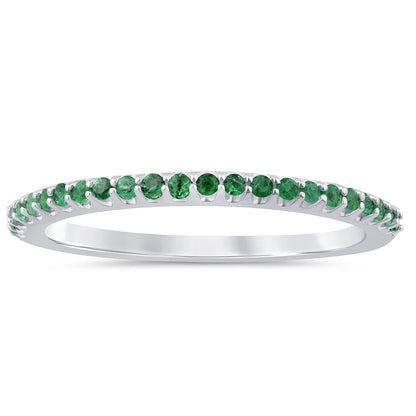 Muse Jewelry .16ct G SI 14K White Gold Emerald Gemstone Anniversary Band Ring Size 6.5