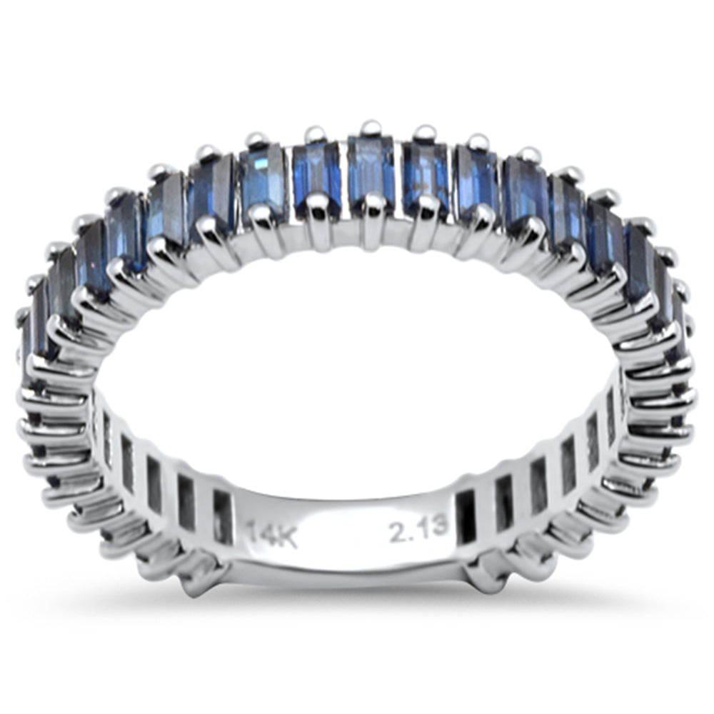 Muse Jewelry 2.42ct G SI 14K White Gold Baguette Blue Sapphire Eternity Band Ring Size 6.5