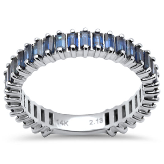 Muse Jewelry 2.42ct G SI 14K White Gold Baguette Blue Sapphire Eternity Band Ring Size 6.5