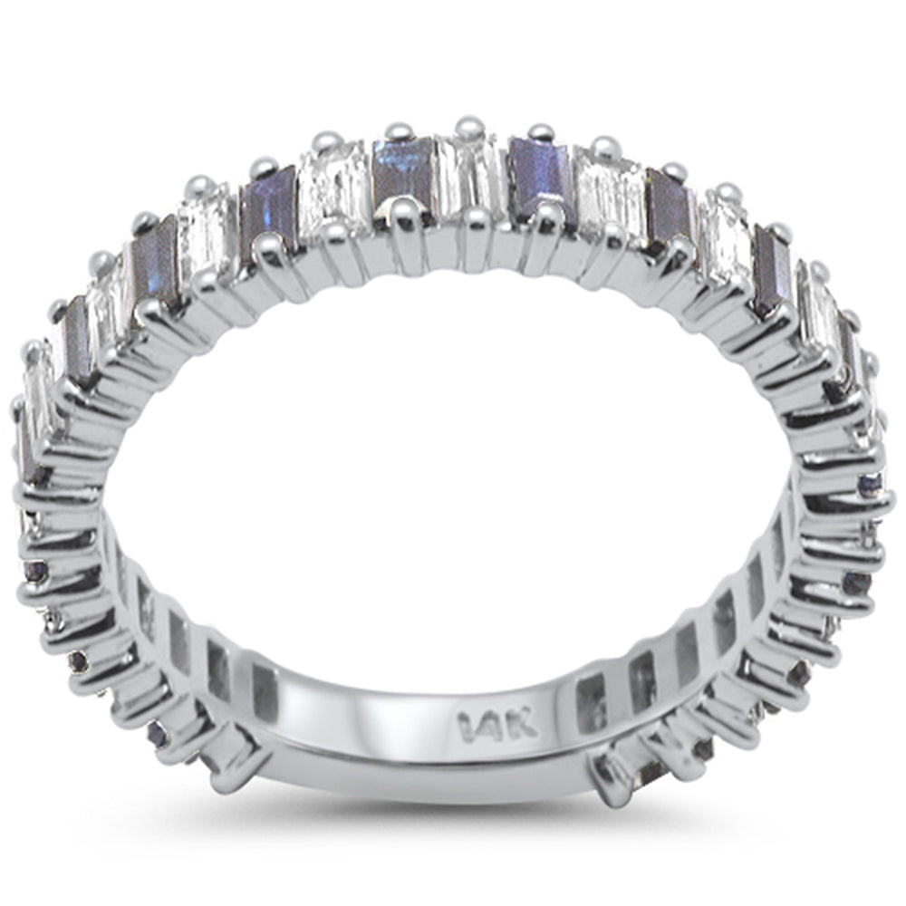 Muse Jewelry 1.77ct G SI 14K White Gold Diamond Blue Sapphire Eternity Band Ring Size 6.5