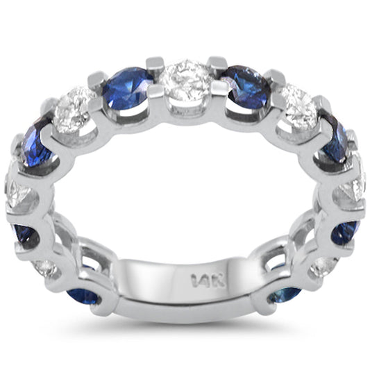 Muse Jewelry 2.94ct G SI 14K White Gold Diamond & Blue Sapphire Eternity Band Ring Size 7