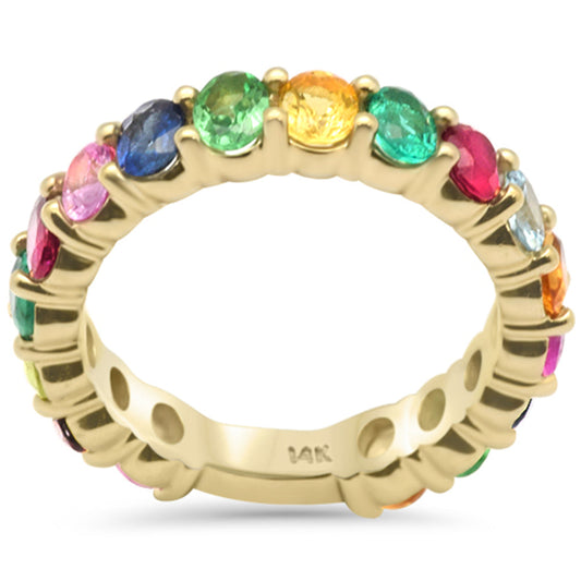 Muse Jewelry 3.19ct G SI 14K Yellow Gold Round Multi Color Gemstone Eternity Band Ring Size 6.5