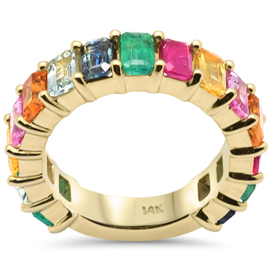 Muse Jewelry 4.53ct G SI 14K Yellow Gold Emerald Cut Multi Color Eternity Band Ring Size 6.5