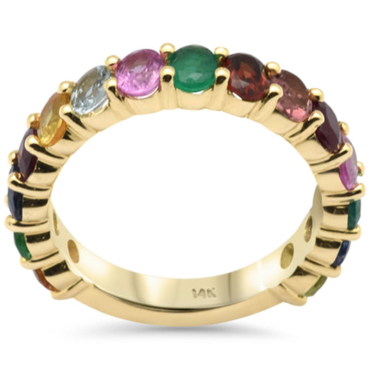 Muse Jewelry 2.79ct 14K Yellow Gold Multi Color Gemstone Eternity Band Ring Size 6.5