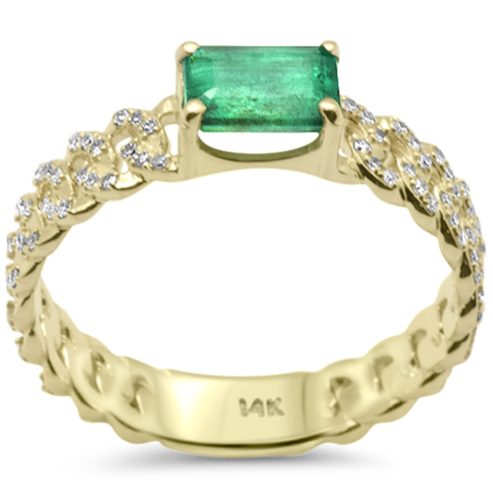 Muse Jewelry .23ct, .58ct G SI 14K Yellow Gold Diamond & Emerald Gemstone Cuban Link Ring Size 6.5