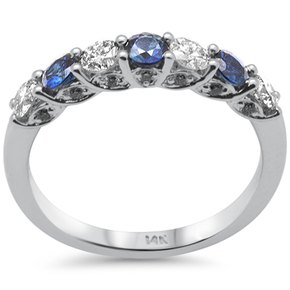 Muse Jewelry 1.06ct G SI 14K White Gold Diamond & Blue Sapphire Half Eternity Band Ring Size 6.5