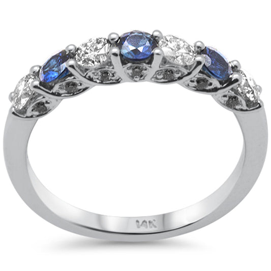 Muse Jewelry 1.06ct G SI 14K White Gold Diamond & Blue Sapphire Half Eternity Band Ring Size 6.5