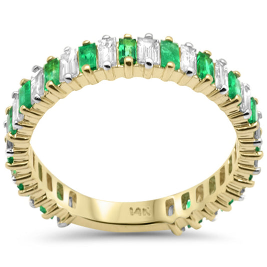 Muse Jewelry 1.42ct G SI 14K Yellow Gold Baguette Diamond & Green Emerald Eternity Ring Size 6.5