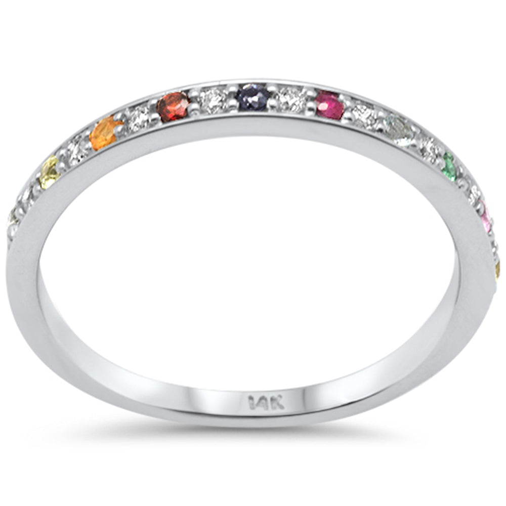 Muse Jewelry .22ct G SI 14K White Gold Diamond & Multi Color Band Ring Size 6.5