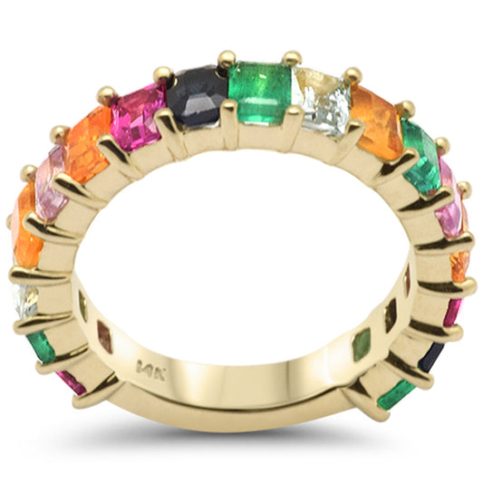 Muse Jewelry 4.38ct G SI 14K Yellow Gold Diamond & Multi Color Gemstone Band Ring Size 6.5