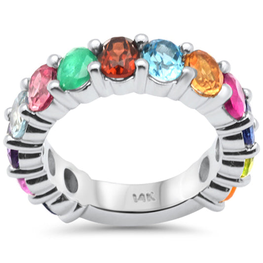 Muse Jewelry 5.06ct G SI 14K White Gold Multi Color Gemstone Round Eternity Band Ring Size 6.5