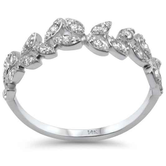 Muse Jewelry .25ct G SI 14K White Gold Round Diamond Leaf Band Ring Size 6.5