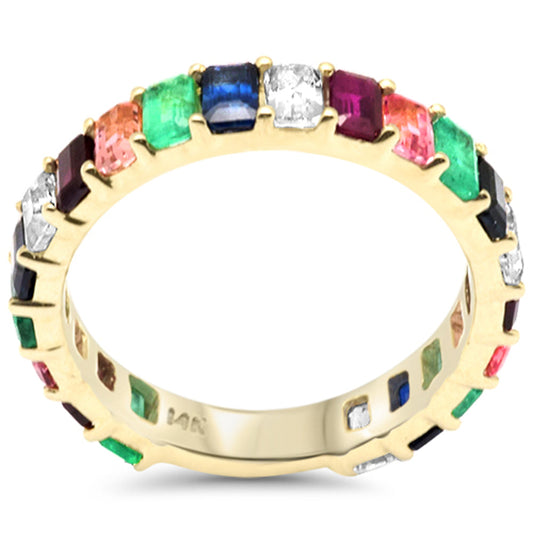 Muse Jewelry 2.83ct G SI 14K Yellow Gold Baguette Diamond & Multi Color Gemstone Band Ring Size 6.5