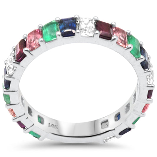 Muse Jewelry 2.75ct G SI 14K White Gold Baguette Diamond & Multi Color Gemstone Band Ring Size 6.5