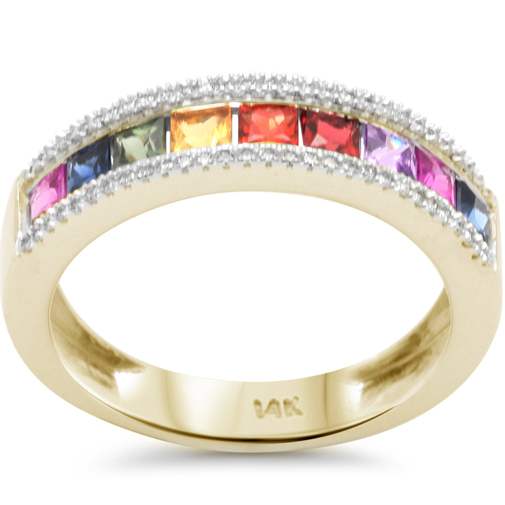 Muse Jewelry 1.08ct G SI 14K Yellow Gold Diamond & Multi Color Band Ring Size 6.5