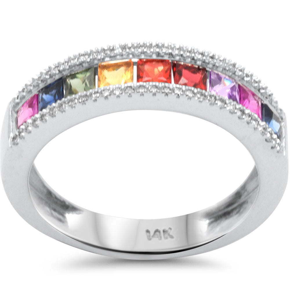 Muse Jewelry 1.08ct G SI 14K White Gold Diamond & Multi Color Band Ring Size 6.5