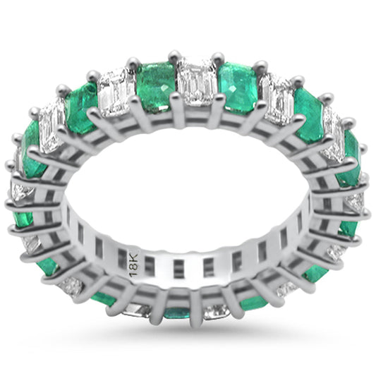 Muse Jewelry 4.19ct F SI 18K White Gold Diamond & Natural Green Emerald Eternity Ring Size 6.5