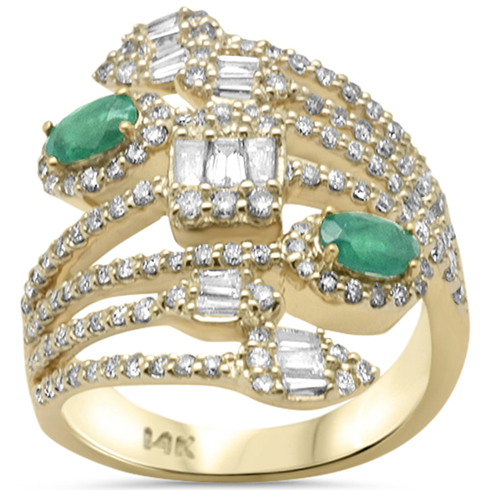 Muse Jewelry 1.65ct G SI 14K Yellow Gold Diamond & Emerald Gemstones Wrap Around Band Ring Size 6.5