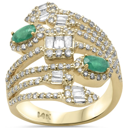 Muse Jewelry 1.65ct G SI 14K Yellow Gold Diamond & Emerald Gemstones Wrap Around Band Ring Size 6.5