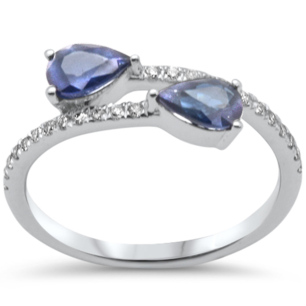 Muse Jewelry 1.11ct G SI 14K White Gold Diamond & Pear Shape Blue Sapphire Gemstones Band Ring Size 6.5